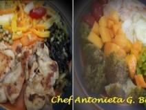 Fil de frango grelhado com vegetais.